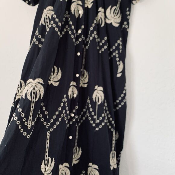 Umgee Dress Palm Tree Embroidered S Black Puff Sleeve Smocked Boho Resortwear - Picture 5 of 10